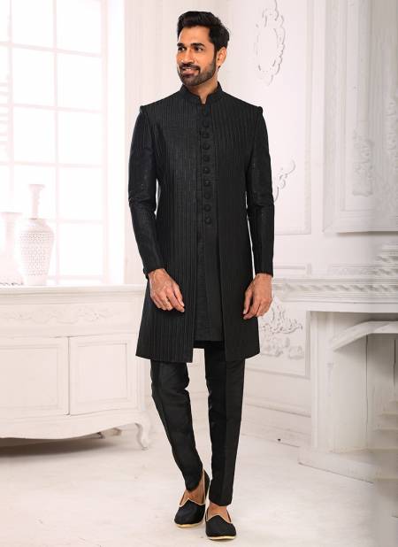 Dark Black Colour Party Wear Jacquard Nawabi Indo Western Collection 1135